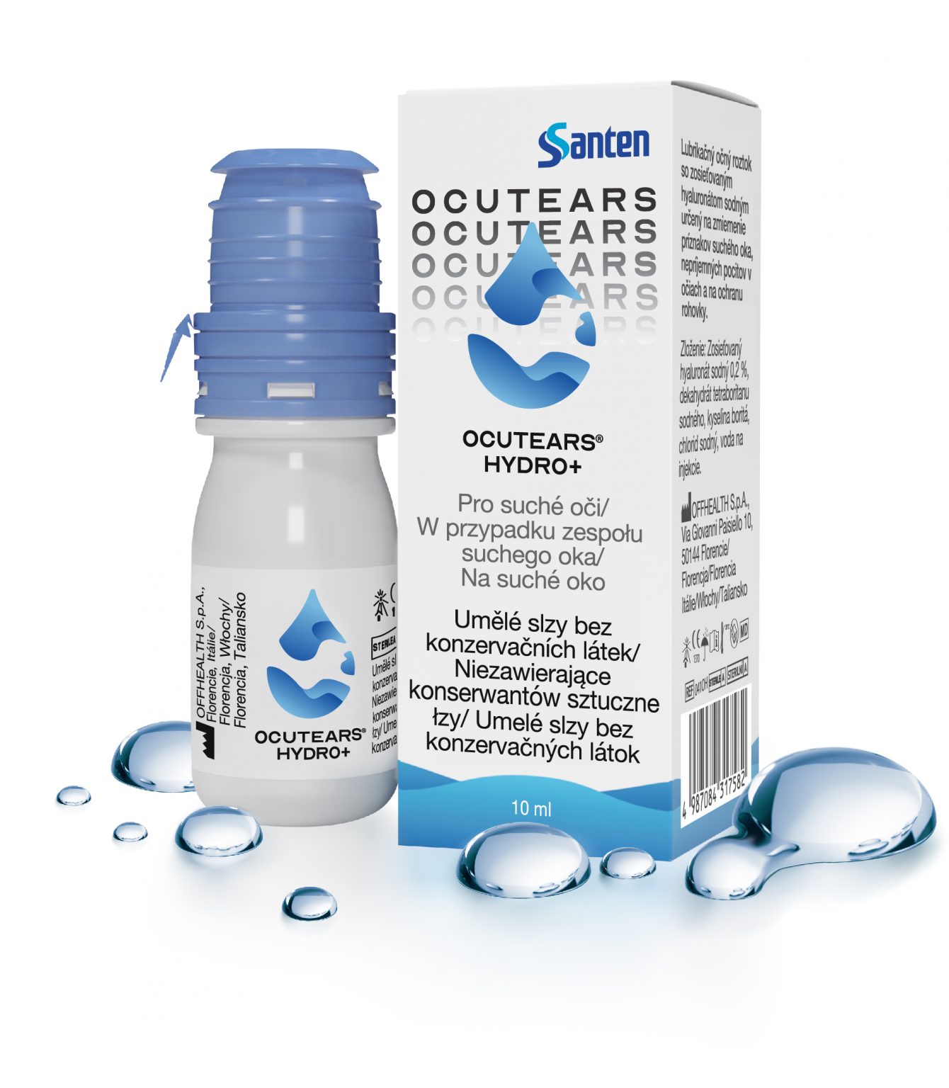Santen Ocutears Hydro+, nawilżające krople do oczu 10 ml. Opatrunek